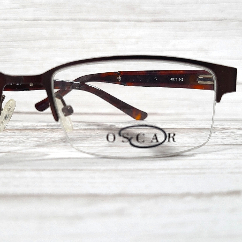 NEW Rx'able Oscar Eyeglass Frame Half Rim Brown Glasses Modern Busines 53-18-140 - Picture 2 of 5